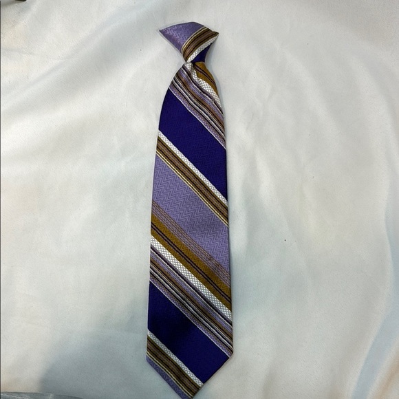 Vintage 1970’s Andhurst Men’s Clip-On, Snapped(TM), Striped Tie, Purple&Gold - Picture 8 of 14